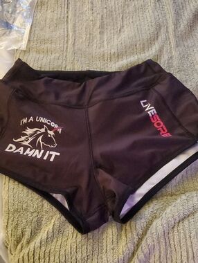 Women's Black Athletic Shorts with 'I'm A Unicorn Damn It' Graphic